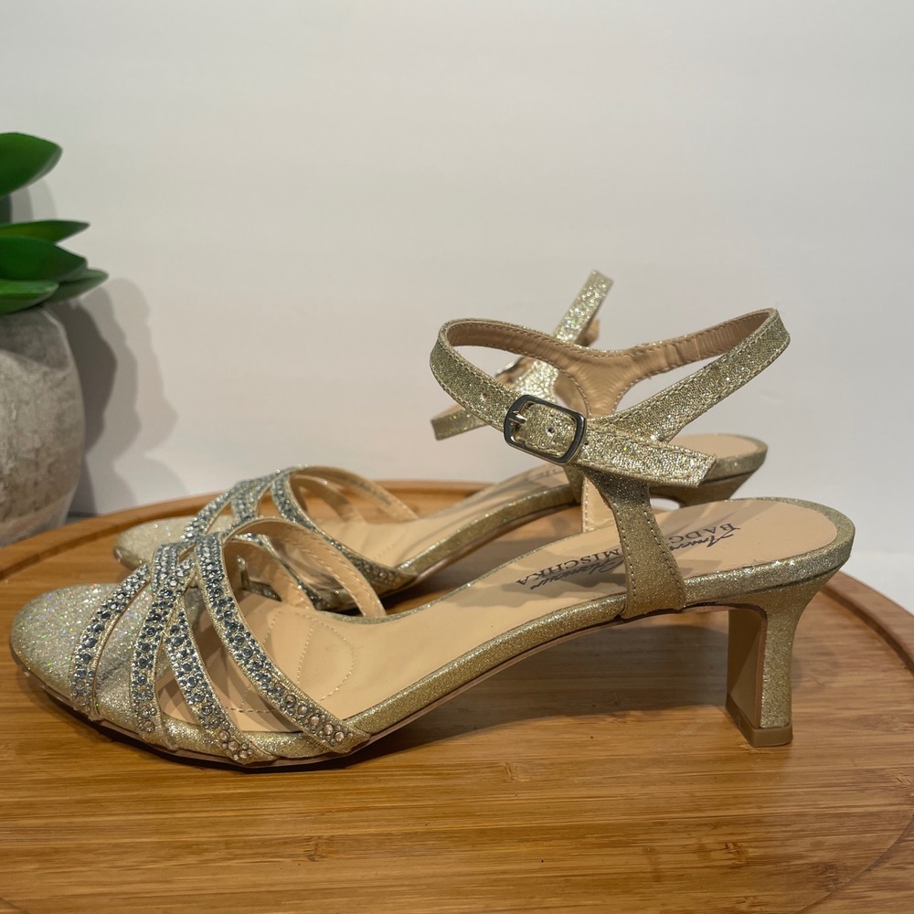 Badgley Mischka American Glamour Gold Glitter Heels Women’s 6.5 Formal Festive